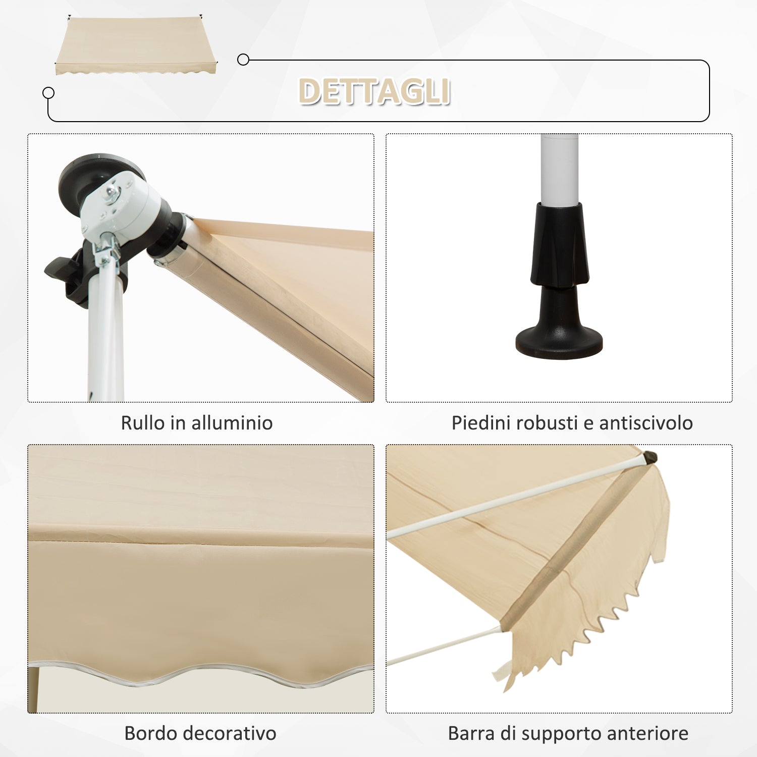 Outsunny 3x1.5m Arm Awning with Crank and Telescopic Structure, Beige