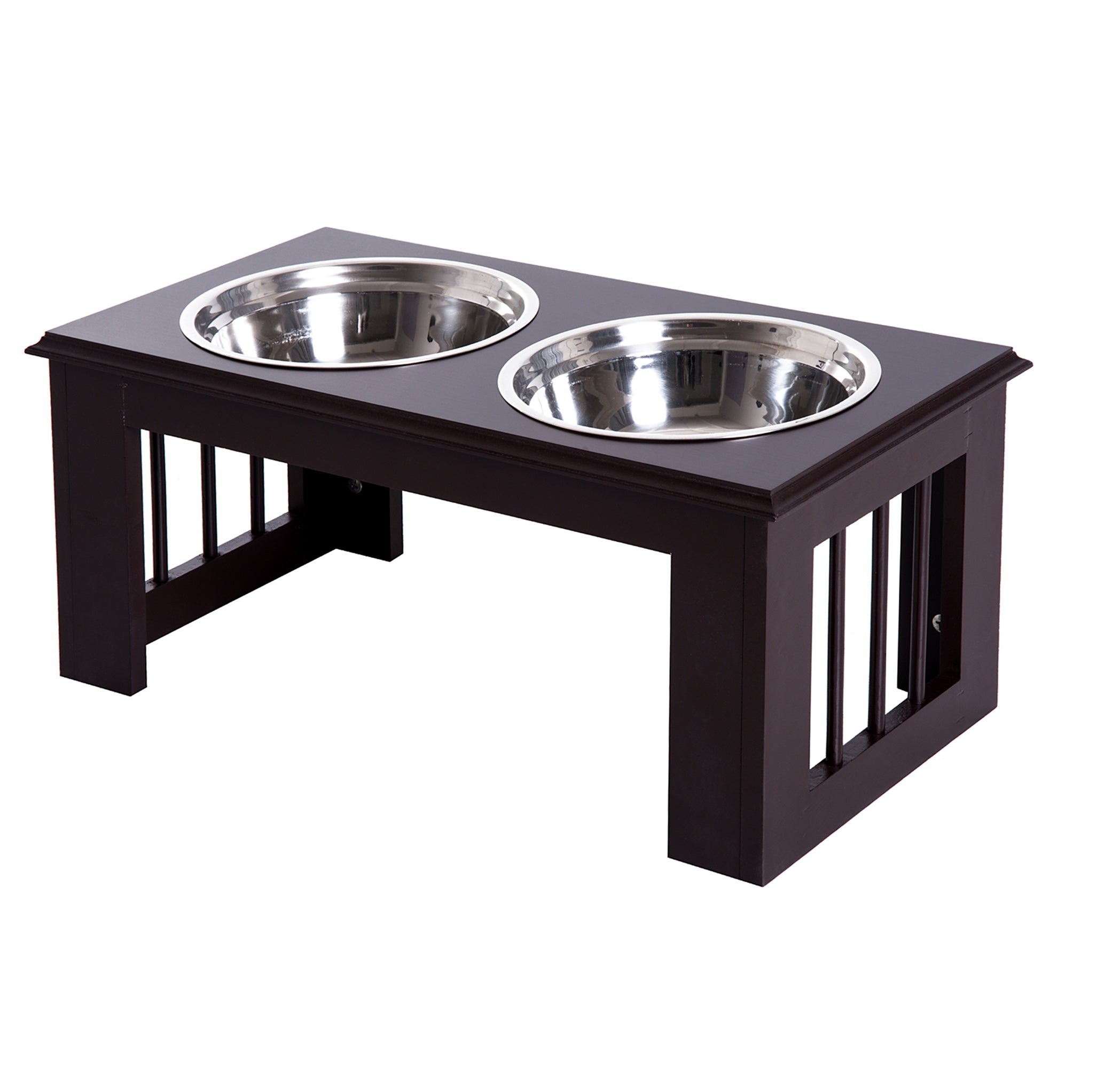 Pawhut Stainless Steel Raised Dog Bowl, MDF Wood Base, with 2 Plates - Borgè
