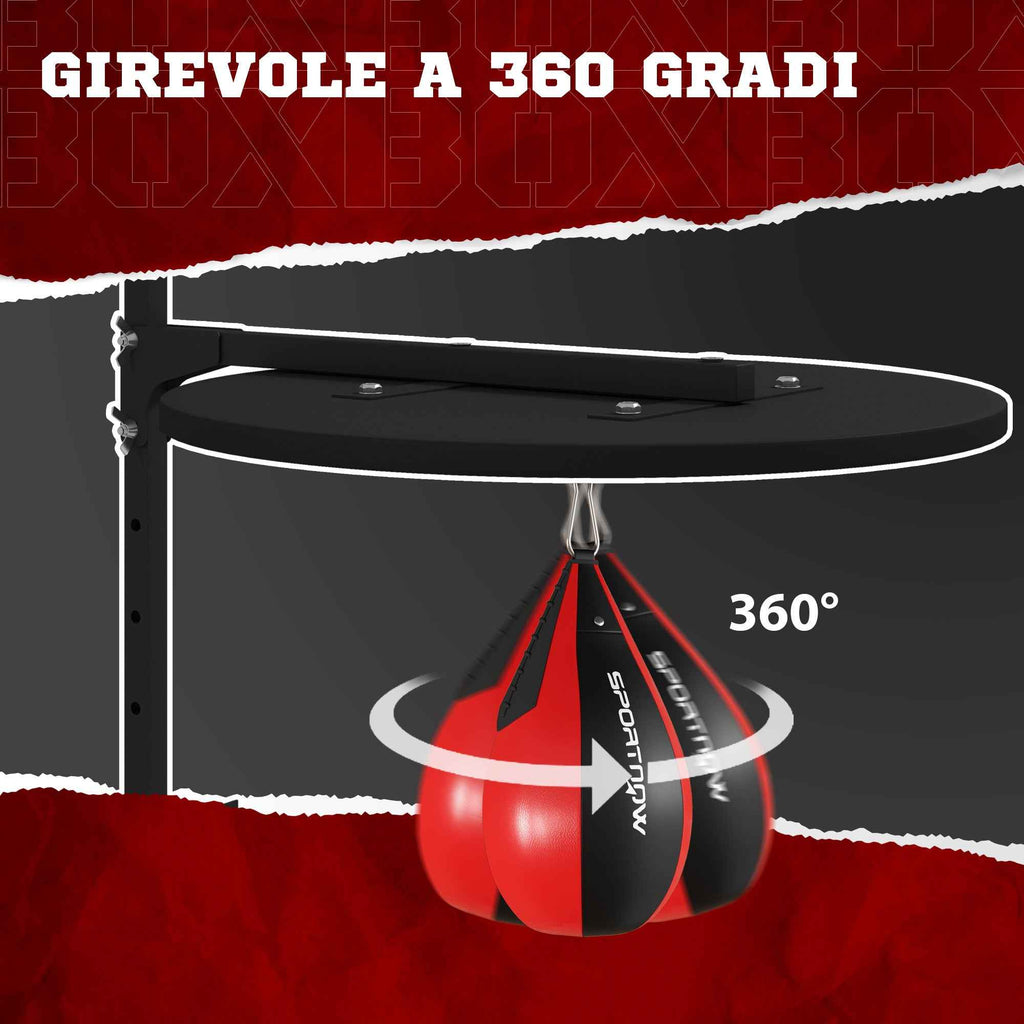 SPORTNOW Wall-Mounted Punching Ball with 360° Rotating Speed Bag and 7 Height Adjustable Heights, Black and Red