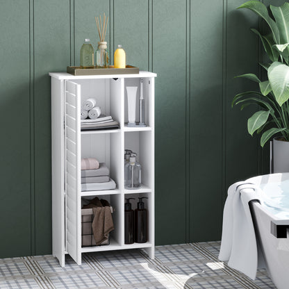 Bathroom Cabinet with 3-Tier Closed Cabinet and 3 Open Shelves, in White Wood, 48x24x96.5 cm