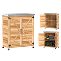 Outdoor Cabinet with Internal Shelf and Work Bench, in Wood and Galvanized Steel, 79x43x92 cm, Wood color