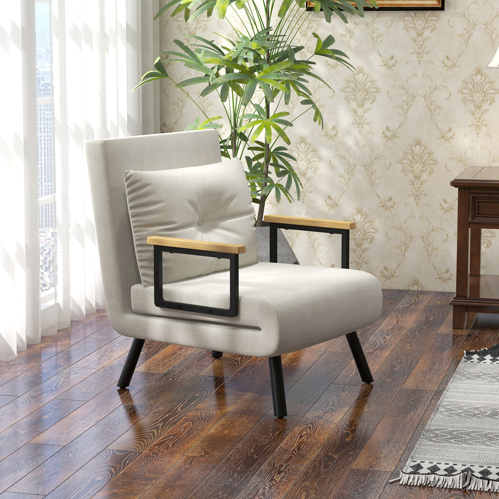 Velvet Cream,  3 in 1 Armchair Bed with Reclining Backrest and Cushion, in Velvet Effect Fabric, 63x73x81 cm, Cream