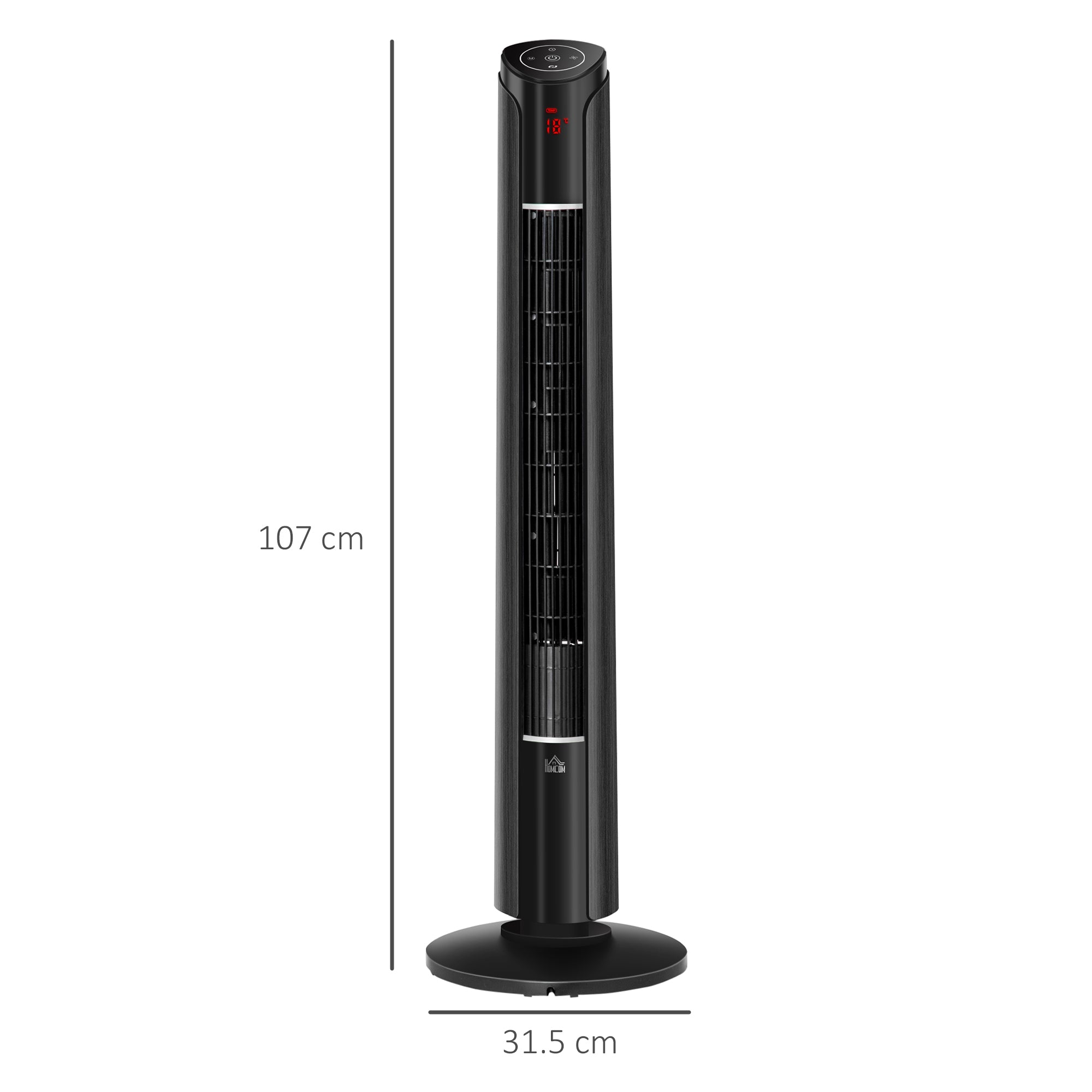 Tower Fan with 3 Speeds and 4 Modes, 12h Timer, LED Panel and Remote Control, Black - Borgè