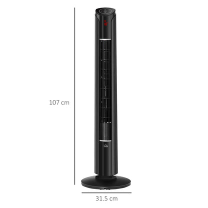 Tower Fan with 3 Speeds and 4 Modes, 12h Timer, LED Panel and Remote Control, Black - Borgè