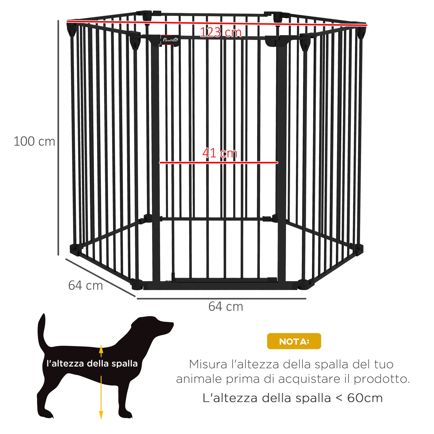 Folding Dog Gate 6-Panel for Medium-sized Dogs, Made of Steel and Plastic, 123x102x100 cm, Black