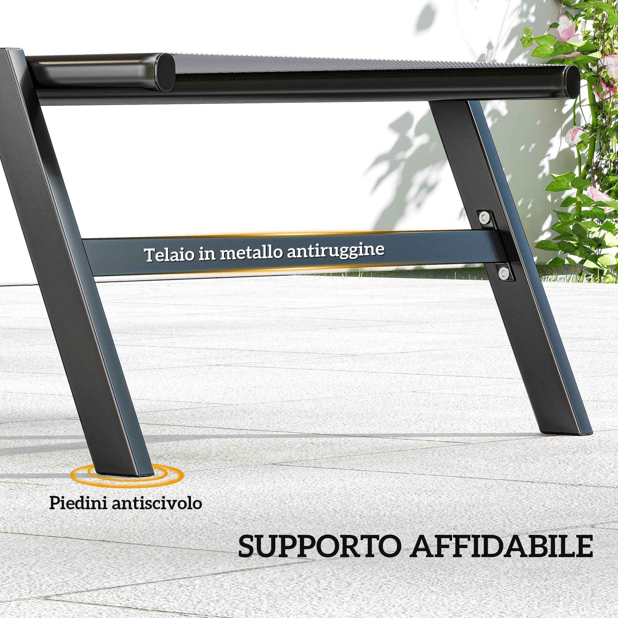 Outsunny Set of 2 Sun Loungers Adjustable in 5 Positions with Side Table and 2 Wheels, in Metal and Polyester, Grey