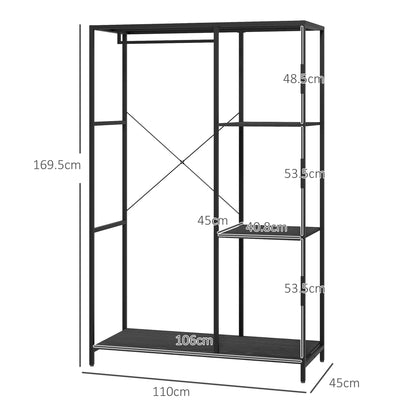 HOMCOM Entrance furniture with floor coat hanger and shoe rack, in steel and chipboard, 110x45x169.5 cm, Black - Borgè