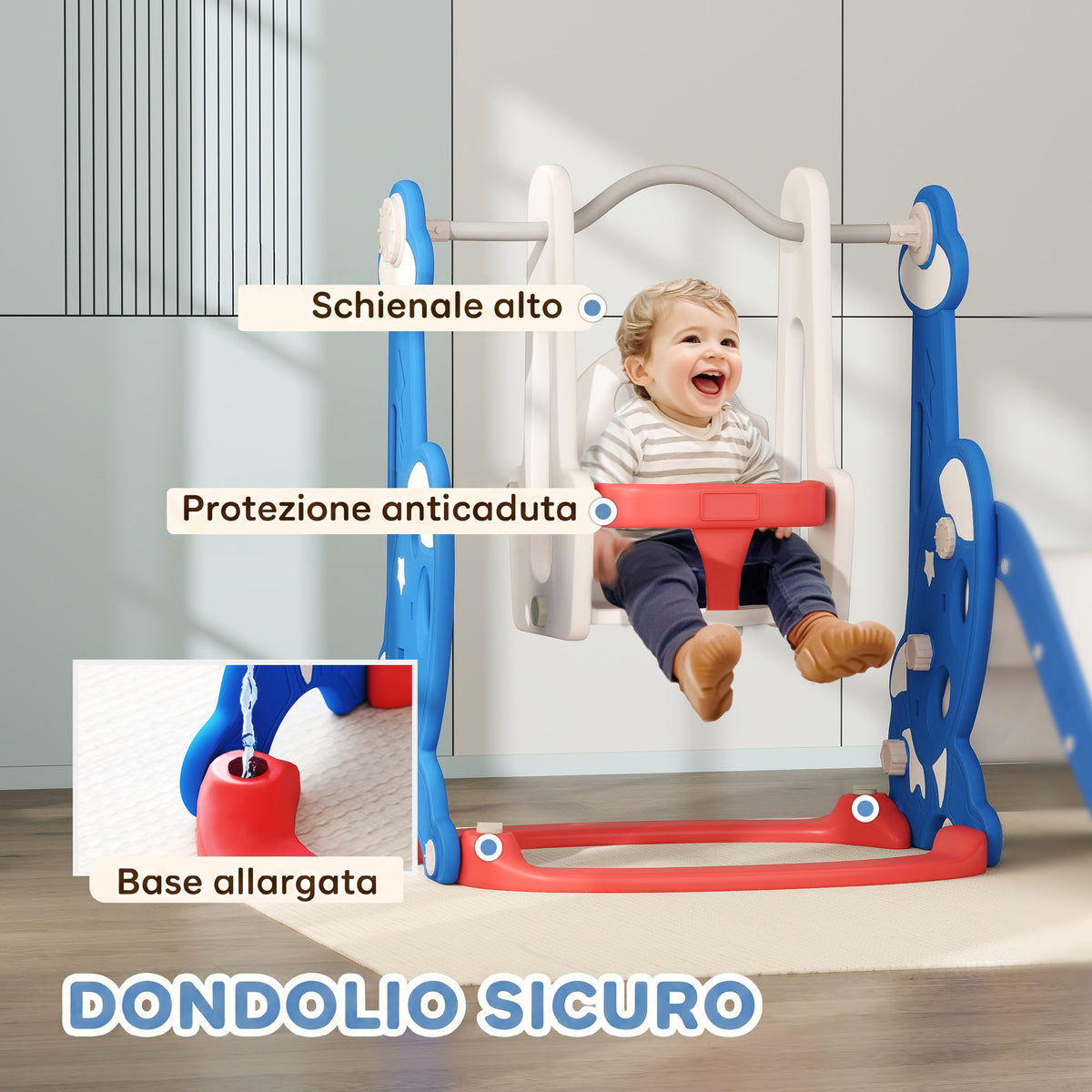 AIYAPLAY 4-in-1 Baby Slide with Swing, Climbing Ladder and Basketball Hoop, 18-48 Months, Dark Blue