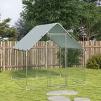 PawHut Outdoor Chicken Coop with Roof and Locks, Galvanized Steel, 2x2x2 m, Silver