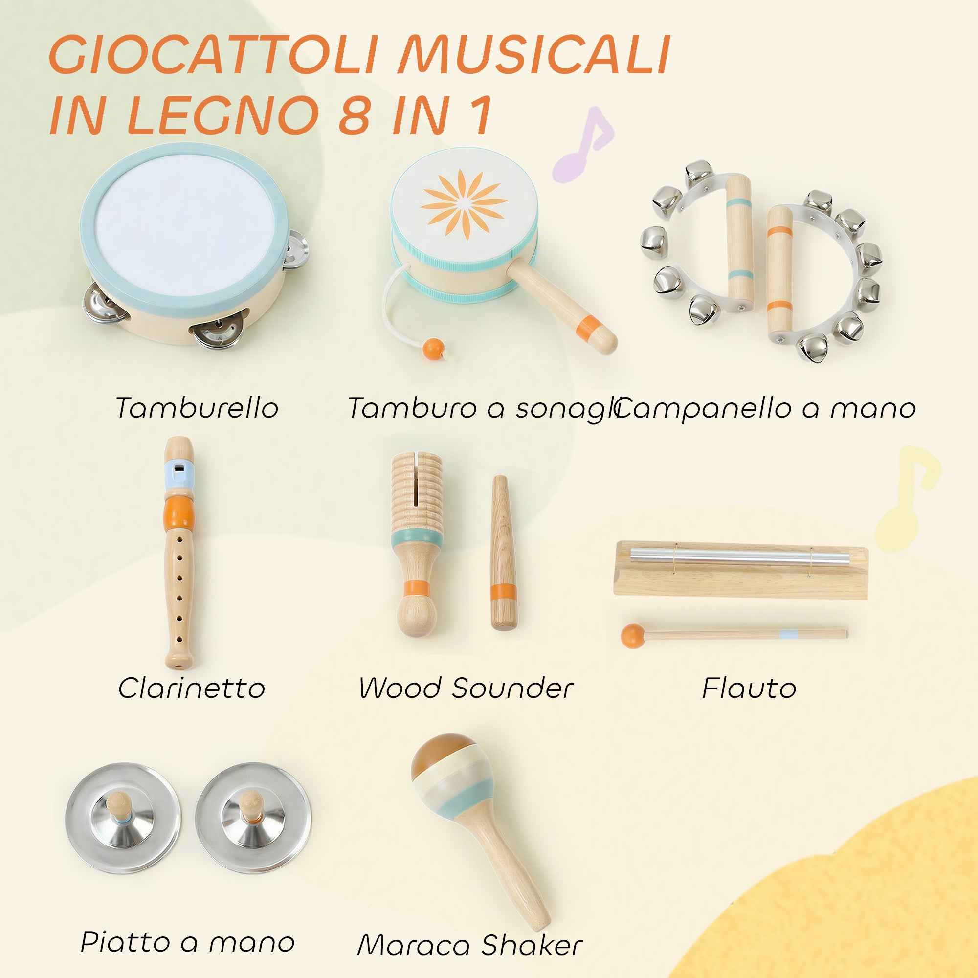 Kids Musical Instruments, Montessori Wooden Percussion Set