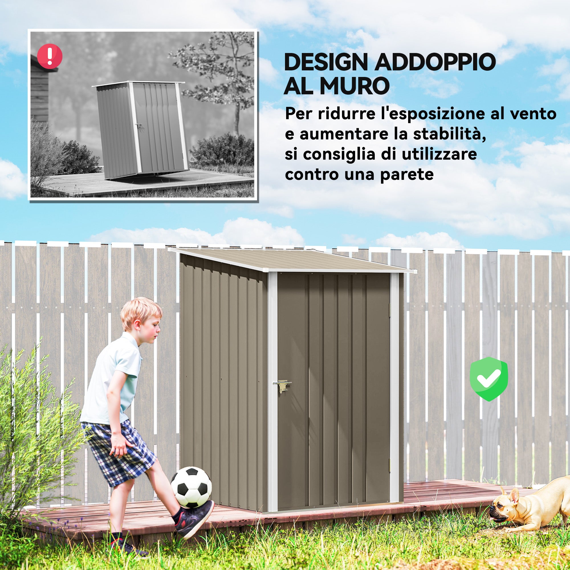 Outsunny Galvanized Steel Garden Shed with Door, 100x104x160 cm, Brown and White