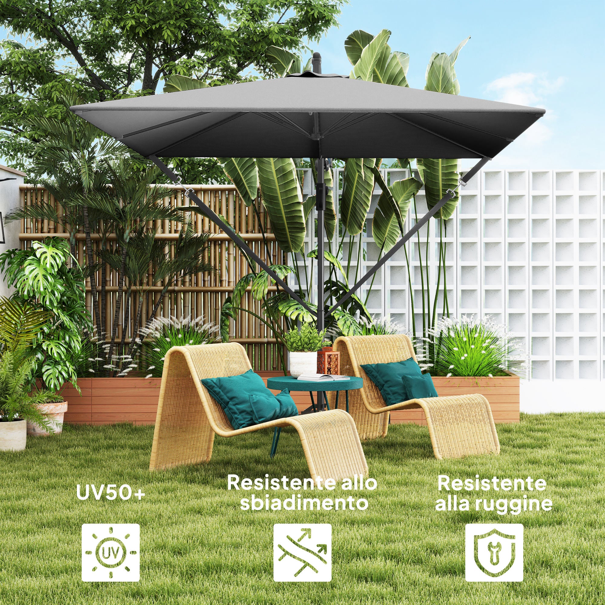 Cantilever Garden Umbrella 3x2.5 m with Crank, Tiltable and Swivel with Cover, Gray