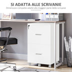 Office Cabinet with 2 Drawers and 5 Wheels, MDF and Chipboard File Cabinet, 43x45x72 cm, White