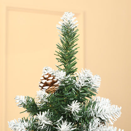 Snowy Christmas Tree 180cm with 630 Branches and 37 Pine Cones, in Plastic and Metal, Green and White