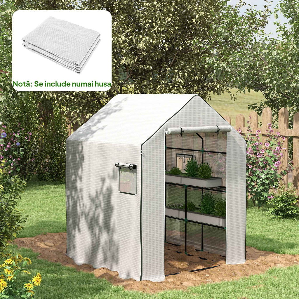 Outsunny PE Garden Greenhouse Cover with Hinged Door and Windows, 140x143x190cm, White