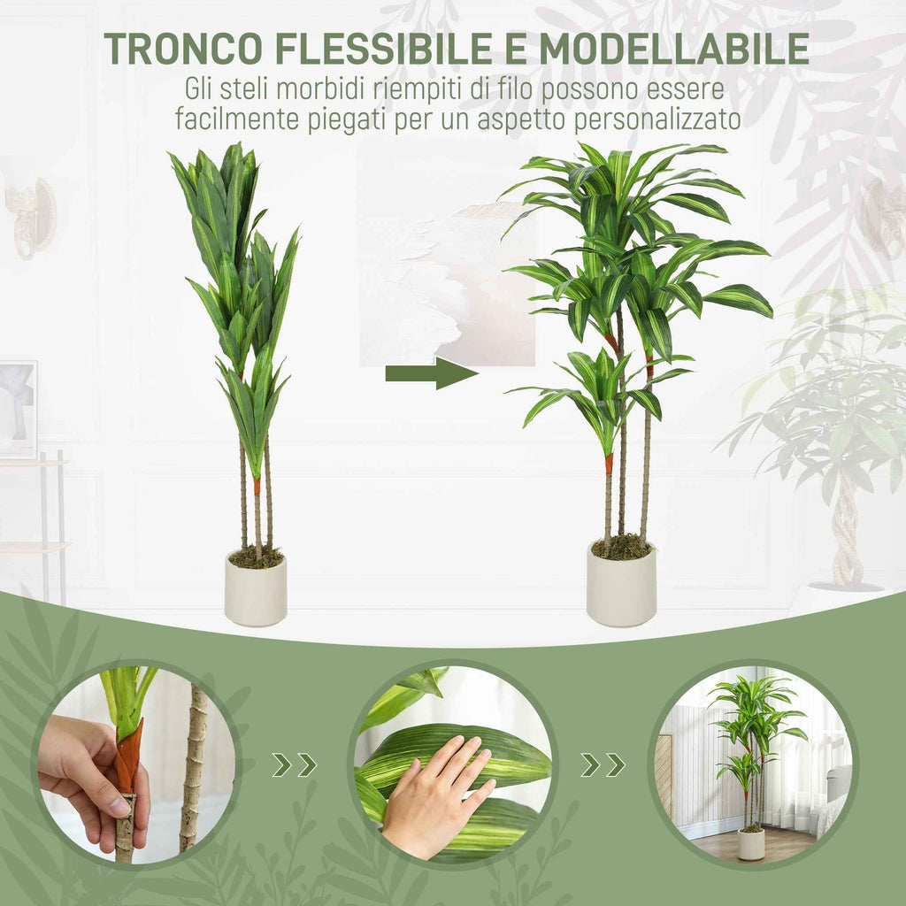 HOMCOM Artificial Green Dracaena Plant in PEVA and Wood with PP and Cement Container Pot, 60x40x120 cm