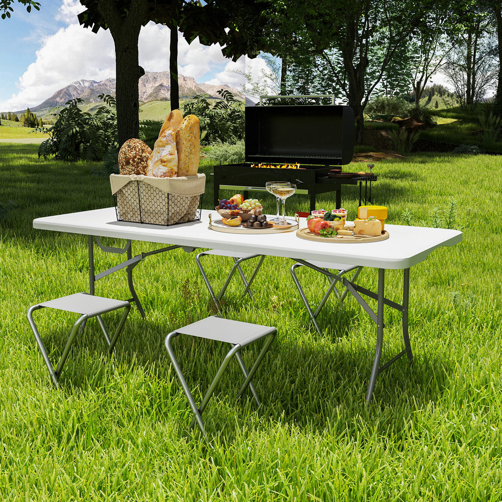 Folding Garden Table with Handle, Steel and Plastic, 180x74x74 cm, White