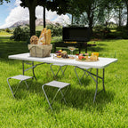 Folding Garden Table with Handle, Steel and Plastic, 180x74x74 cm, White