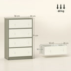 4-Drawer Folding Chest with Double Handles, Made of Wood, Steel and Fabric, 58x30x91 cm, White and Grey