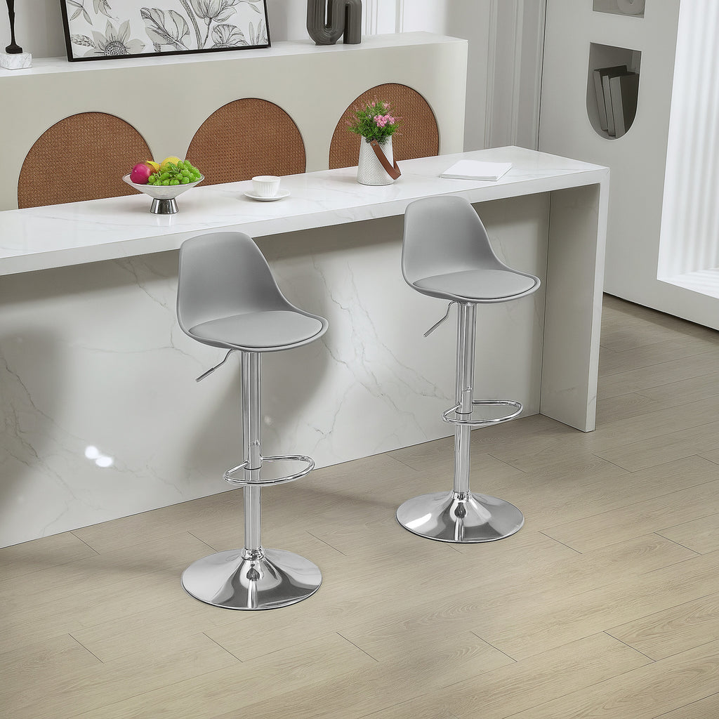 HOMCOM Set of 2 Bar Stools with Backrest and Footrest, in PP, PU Leather and Steel, 38x42x82-104 cm, Grey