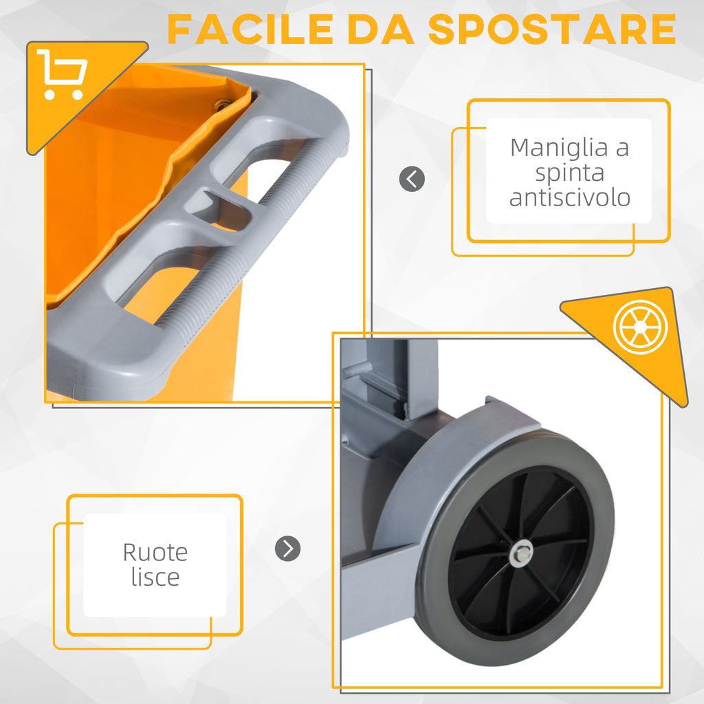 Professional Cleaning Trolley with 3 Shelves, Broom Hooks, 4 Wheels and 100L Bag, Orange 121 x 50.5 x 96.5cm