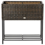 Outsunny Raised Garden Bed, Wicker-Effect Planter with Shelf, Raised Garden Bed for Indoor and Outdoor Use, Brown (70cm x 30cm x 70cm)