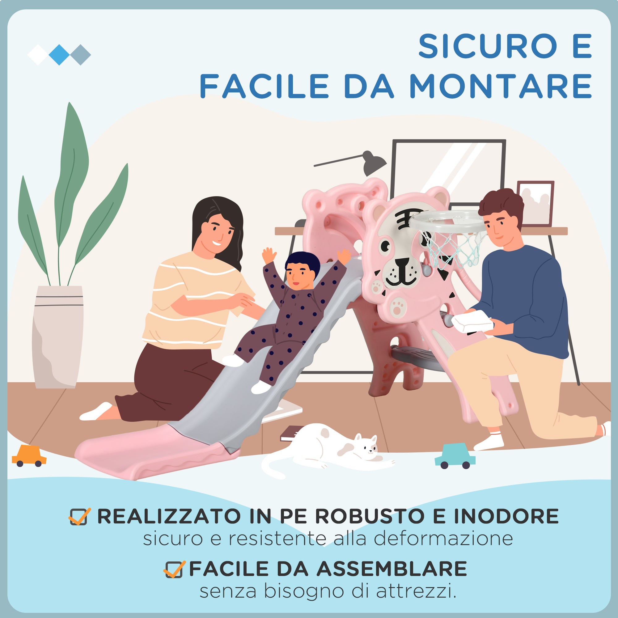 Slide for Children 18-36 Months with Side Basketball Hoop, Plastic, 133x60x70 cm, Pink and Grey