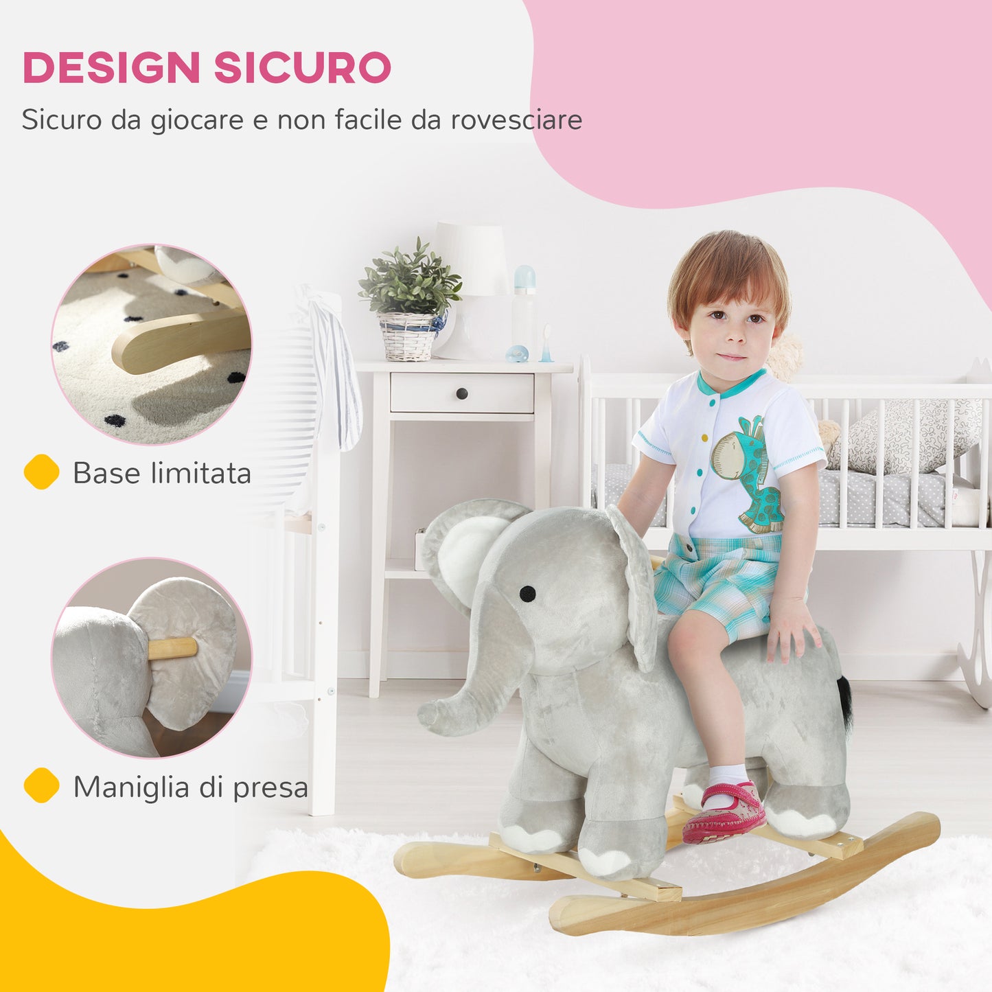 AIYAPLAY Rocking Horse for Children 2-4 Years in Elephant Shape with Sounds and Soft Cover, Gray