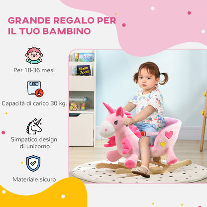 Unicorn Rocking Horse with 32 Songs, Wooden Base and Safety Belt, Age 18-36 Months, Pink - Borgè