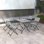 Outsunny 5-Piece Garden Table and Chair Set with 4 Folding Chairs in Breathable Textilene, Grey