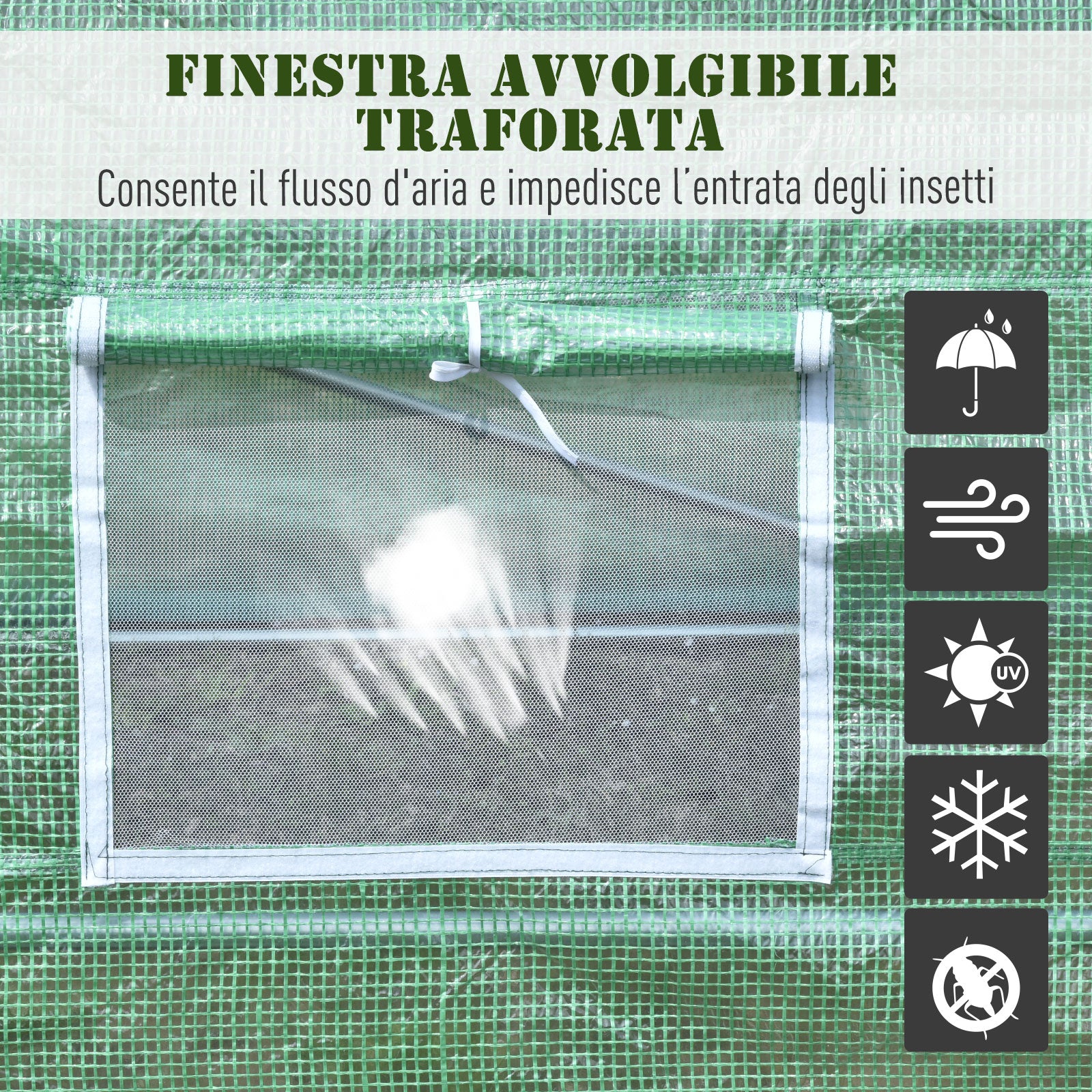 Outsunny Tunnel Greenhouse, Outdoor Vegetable Garden Greenhouse with Roll-Up Door and 8 Windows, 6x3x2 m, Steel and PE, Green