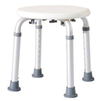 Round Shower Stool for the Elderly, Disabled Bath Chair with 8-Position Adjustable Height, Non-Slip Feet, Made of Aluminum and PE, White