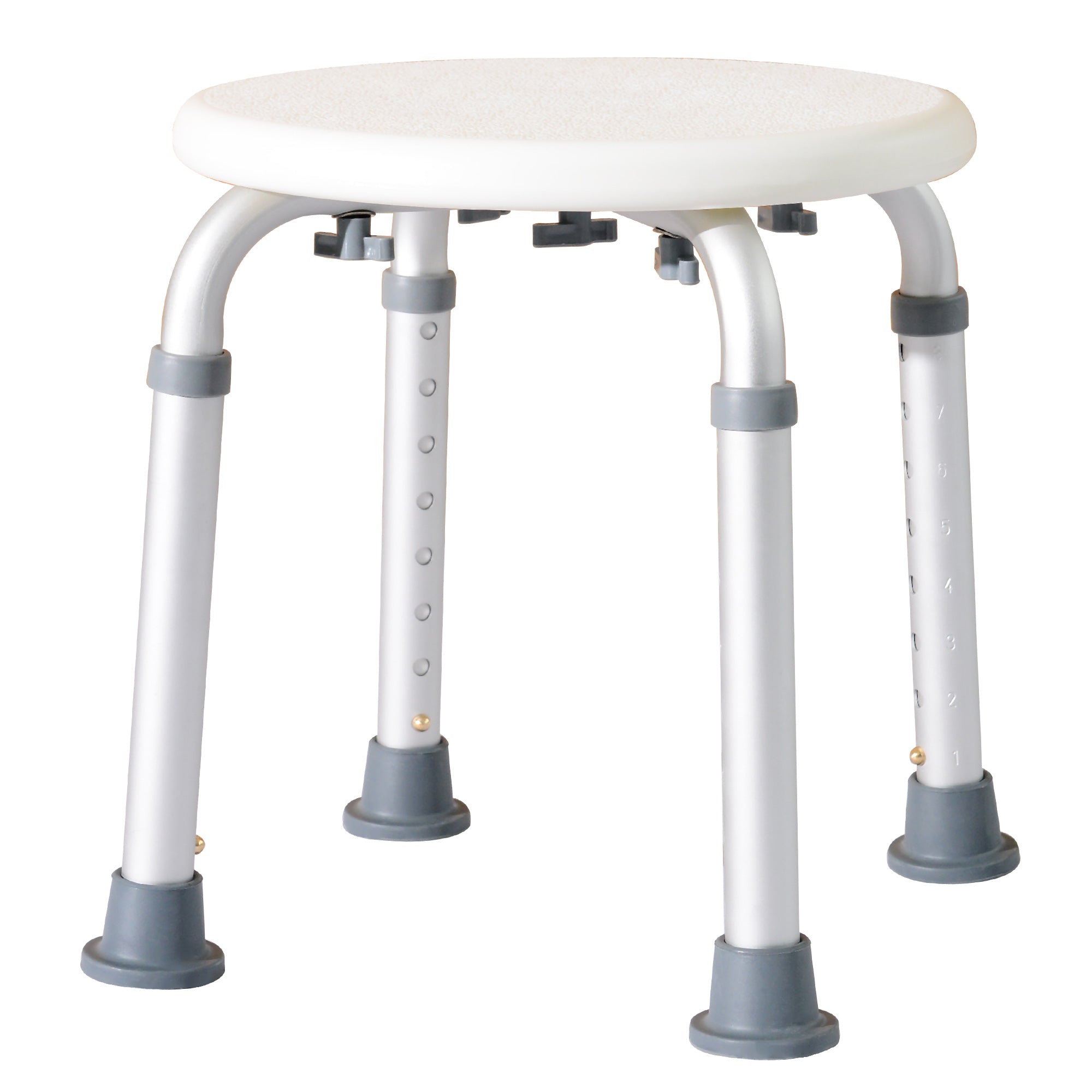 Round Shower Stool for the Elderly, Disabled Bath Chair with 8-Position Adjustable Height, Non-Slip Feet, Made of Aluminum and PE, White