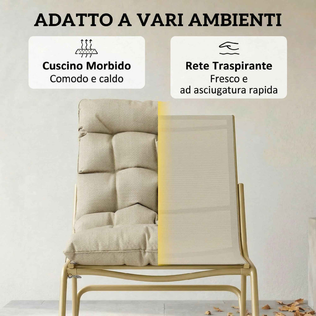 Outsunny Outdoor Rocking Chair, Seat 63 cm, Cushion Included, Khaki Color.