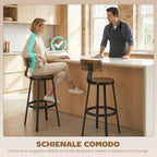 Set of 2 Rustic Bar Stools with Footrest, Wood and Metal, 37x47x96 cm, Brown
