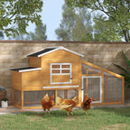 Outdoor Chicken Coop with Running Area, Outdoor Chicken Coop with Nesting Area and Pull Out Wooden Garden Tray, 200x80x105 cm - Borge' Group Limited