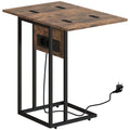 Expandable C-Shaped Coffee Table with 2 Charging Stations, Wood and Metal, 39x29x57 cm, Black and Brown