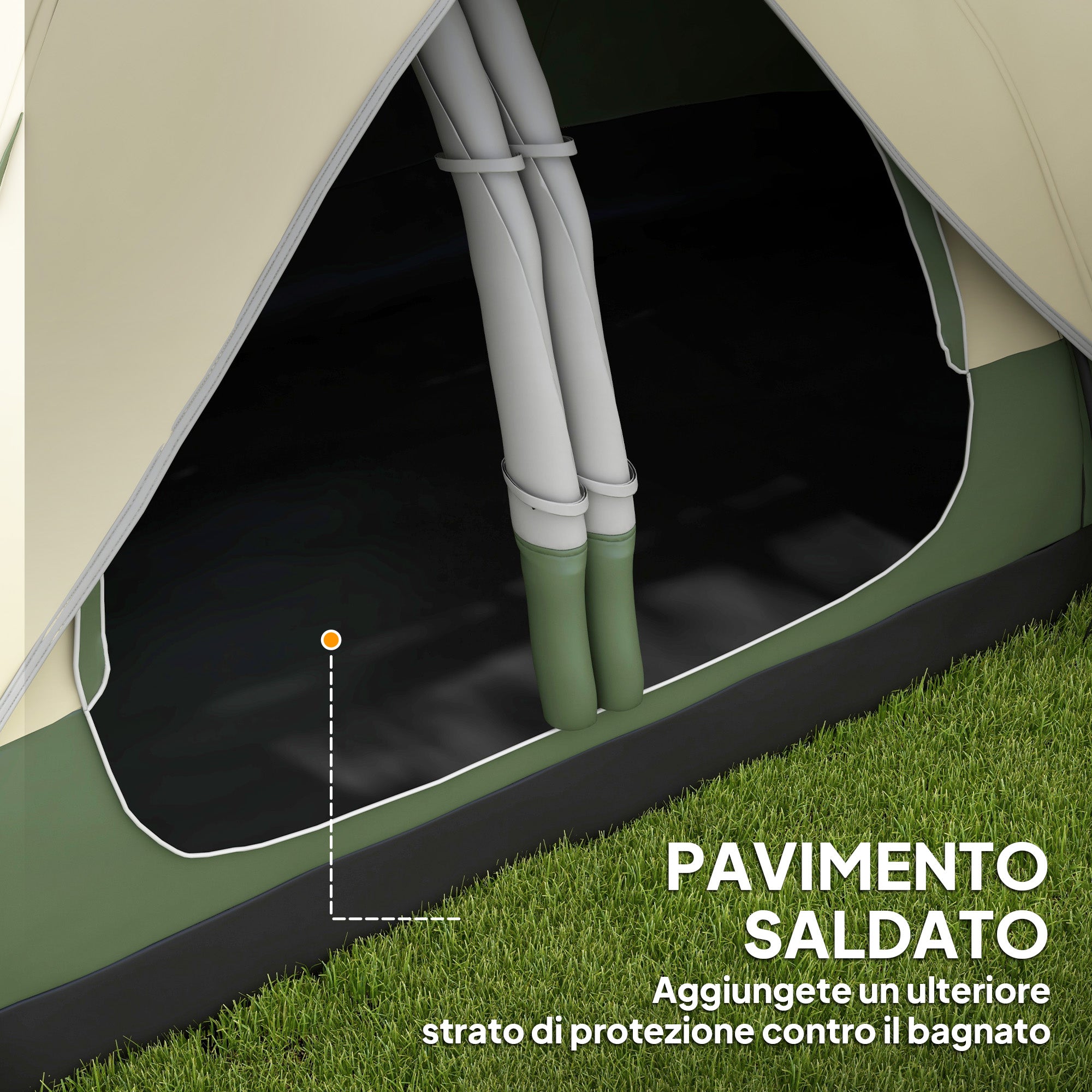 6 Person Camping Tent with 2 Separate Rooms, Polyester and Fiberglass, 450x215x180 cm, Dark Green