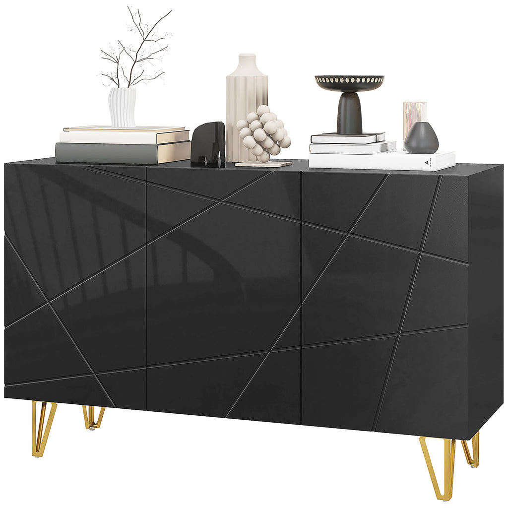 HOMCOM Storage Unit with 2 Cabinets and Adjustable Shelf, in Chipboard and Metal, 120x40x75 cm, Black and Gold - Borgè