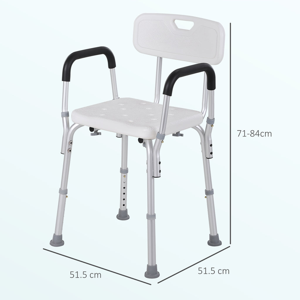 Aluminium Shower Chair with Adjustable Height and Non-Slip Feet, 51.5x51.5x71-84cm, White