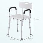 Aluminium Shower Chair with Adjustable Height and Non-Slip Feet, 51.5x51.5x71-84cm, White