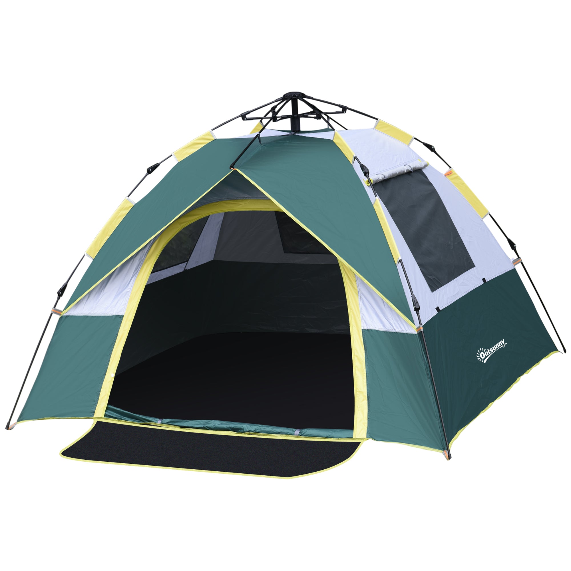 Outsunny Automatic camping tent for 2 people with internal pockets and mat, 205x195x135cm green - Borgè
