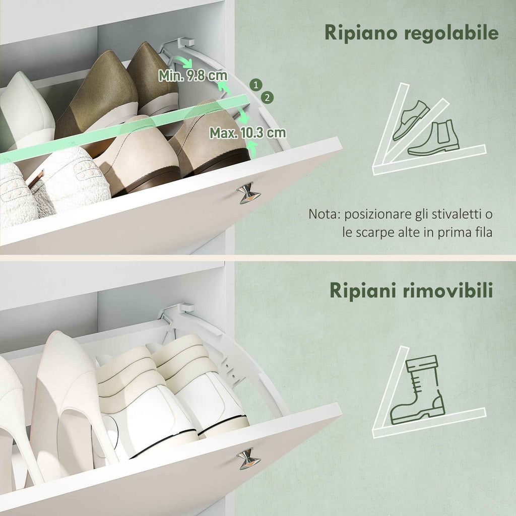 HOMCOM Slim Shoe Rack with 4 Folding Drawers and Adjustable Shelves for 24-32 Shoes, 80x23.5x157 cm, White