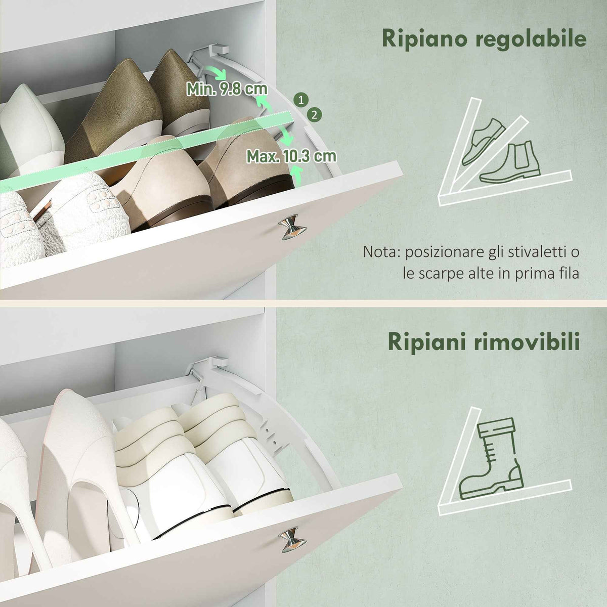 HOMCOM Slim Shoe Rack with 4 Folding Drawers and Adjustable Shelves for 24-32 Shoes, 80x23.5x157 cm, White