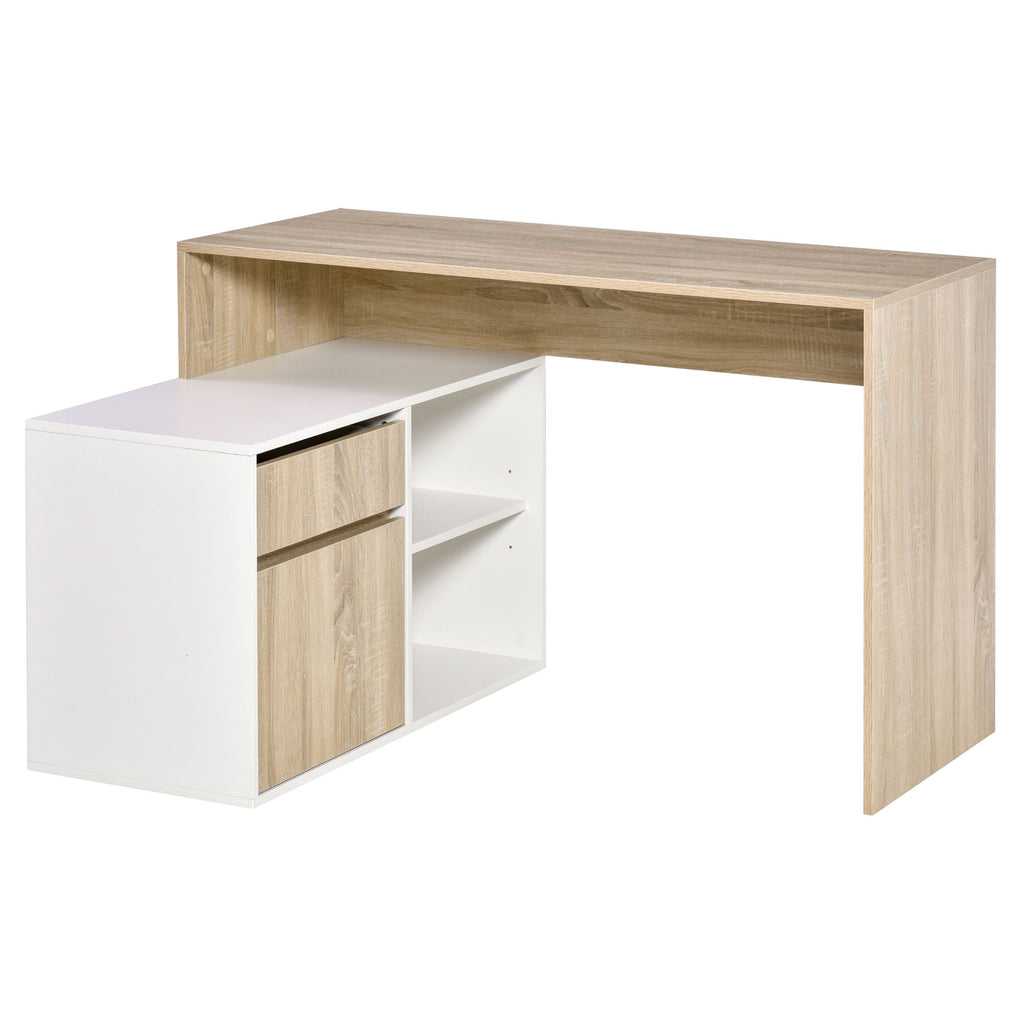 Corner Desk, Space-Saving Corner Computer Desk for Bedroom or Office, Oak and White Wood Desk