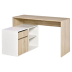Corner Desk, Space-Saving Corner Computer Desk for Bedroom or Office, Oak and White Wood Desk