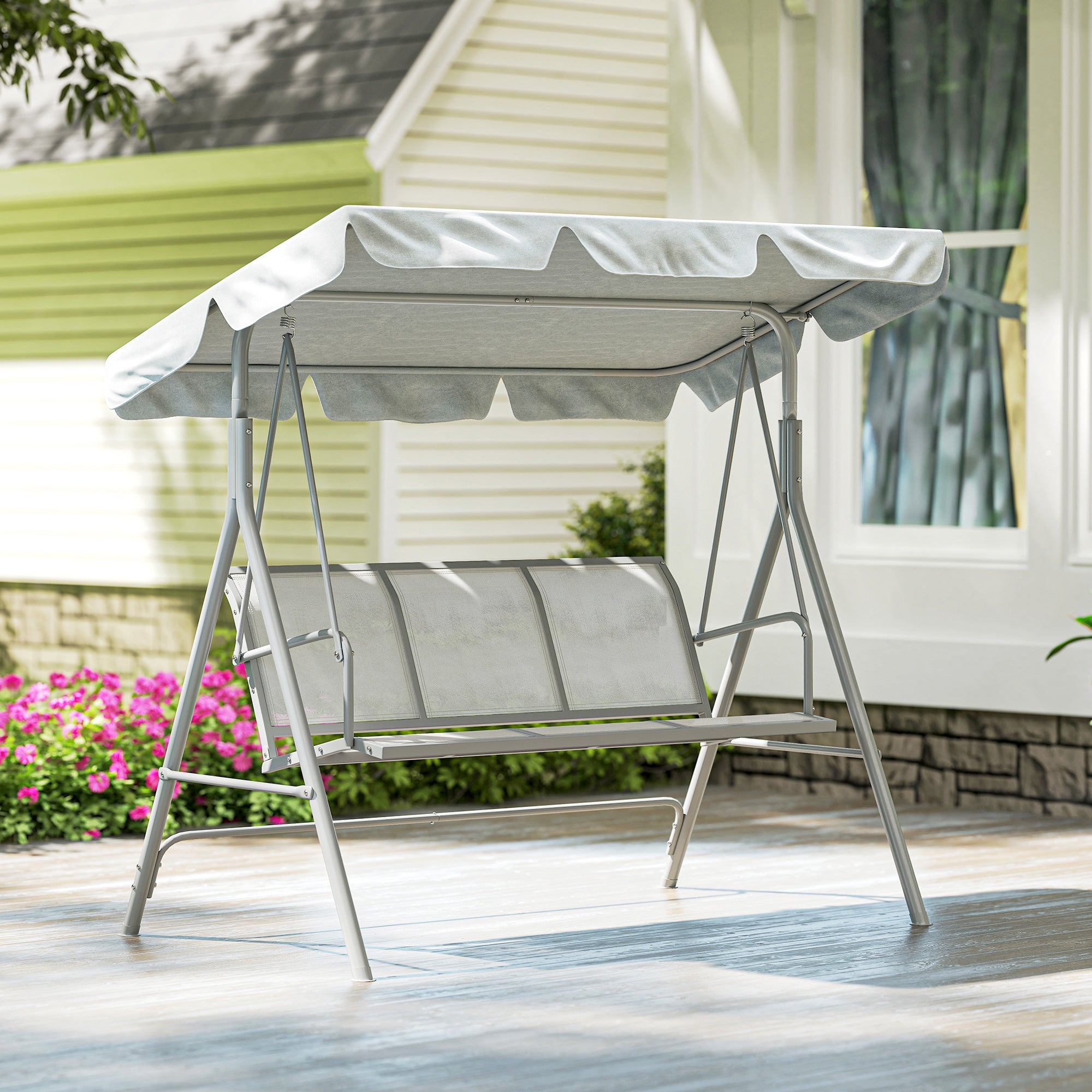 Outsunny 3-Seater Garden Swing with Removable Sun Canopy, 171x108x154 cm, Light Grey