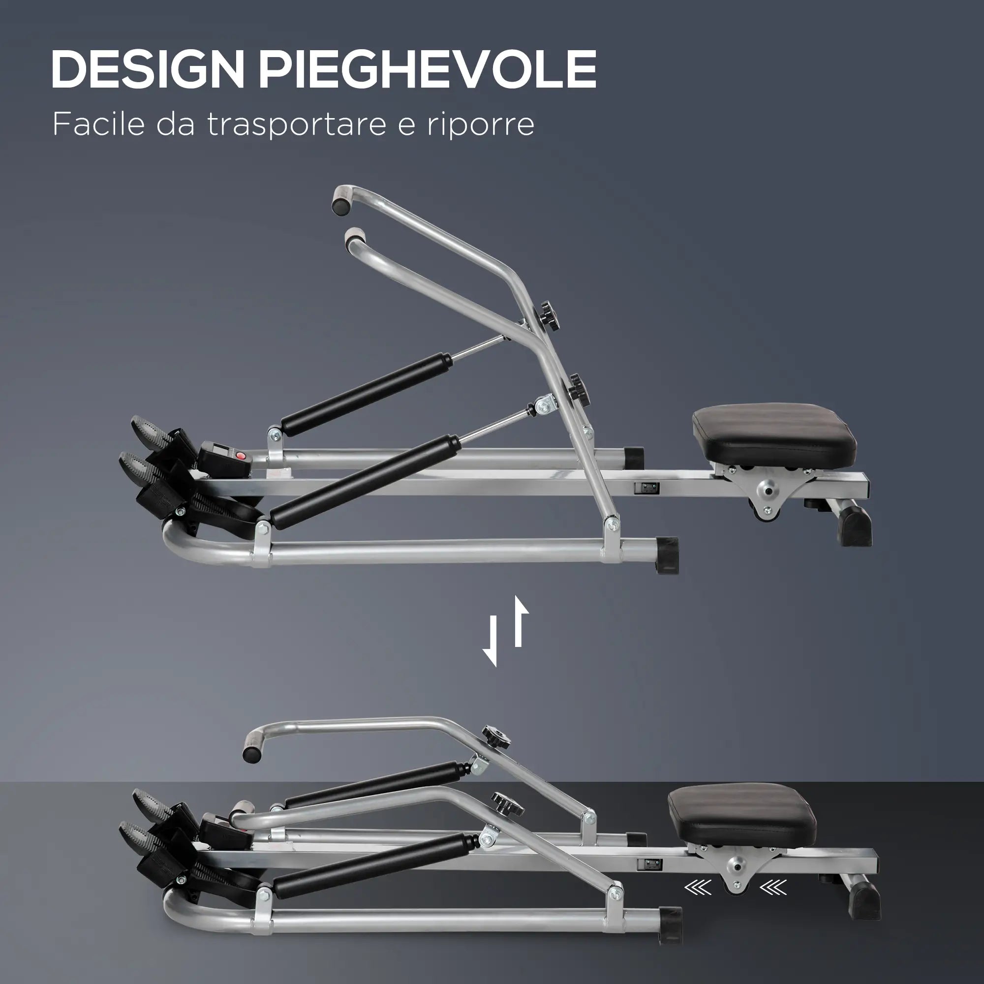 Folding Rowing Machine, 4 Resistance Levels and Display, Steel and ABS, 129x70x70 cm - Borge' Group Limited