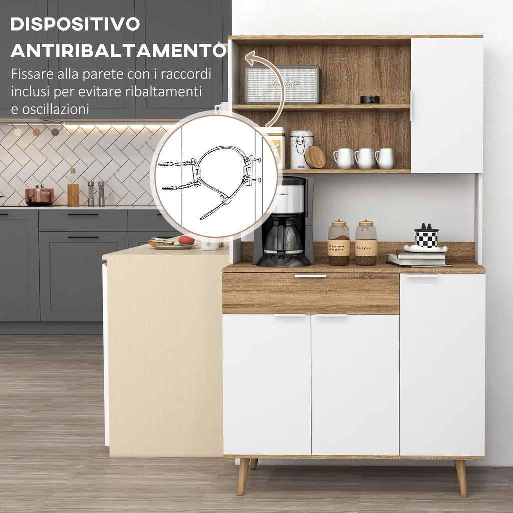 Homcom Modern Mobile Creenza Pantry with lockers and drawer, 98x39x180cm, white and wood - Borgè
