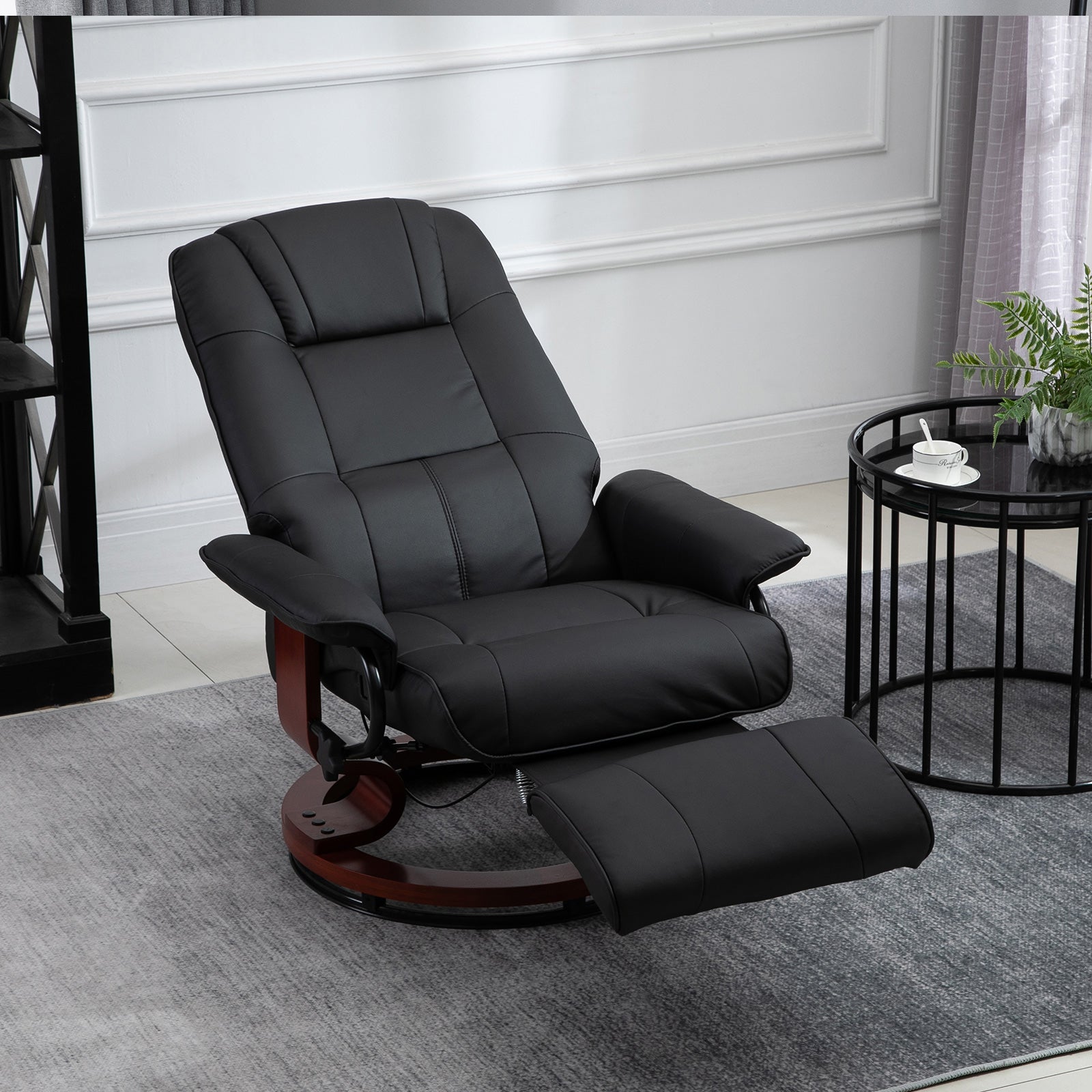 Manually Reclining Relaxing Chair up to 145° with Footrest and Faux Leather Upholstery, Black
